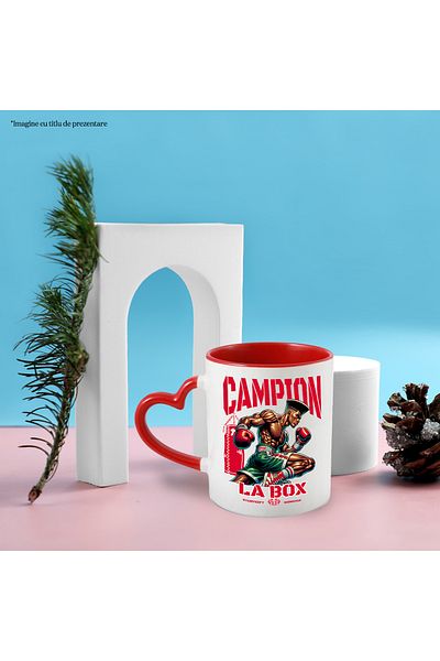 StoryGift Romania Boy with boxing gloves boxing champion mug, 330ml, Ceramic with Red Heart Handle, With,STG