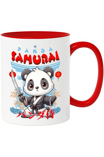 StoryGift Romania Cana cu Urs anda Animal Ninja Cultura Asiatica text Panda Samurai, Arte Martiale, Cu Maner Rosu STG