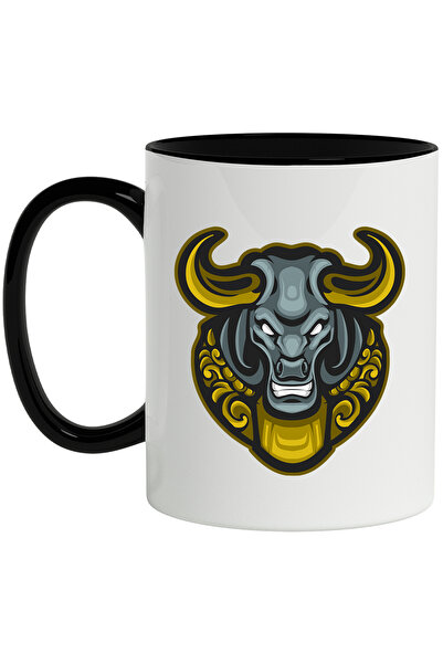 StoryGift Romania Cana Cu Cap De Taur, Emblema, Coarne, Armura, Animal, Multicolor 330 ml, Ceramic, Cu Maner Negru