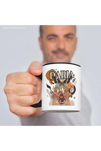 StoryGift Romania Mug With Name Daria, Girl Collage, Butterfly, Flowers, Circle, 330ml, Ceramic with Handle, With ,STG