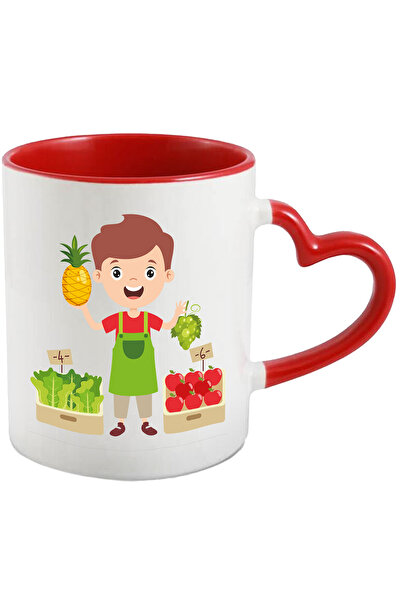 StoryGift Romania Cana Cu Vanzator, Sort, Legume, Fructe, Ananas, Struguri, Mere, Salata, Multicol, Cu Maner Inim STG
