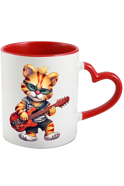 StoryGift Romania Cana cu un pui de tigru care canta la chitara | ilustratie | ochelari | talent |, Cu Maner Inim STG