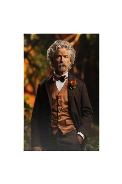 StoryGift Romania Tablou Canvas: Portret Barbat In Costum Maro Cu Par Si Barba Alba Papion Colorat Maro Si Floare