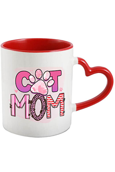 StoryGift Romania Cana cu mesajul "Cat mom", mama pisica, fundal roz, ilustra...