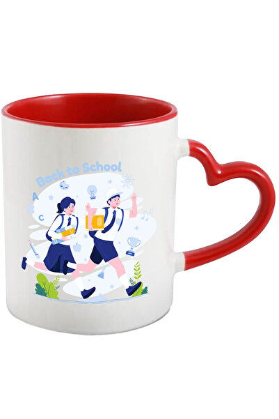 StoryGift Romania Cana Cu Mesaj In Engleza Back To School, Trofeu, Uniforma, Carti, Multicolor 330, Cu Maner Inim STG