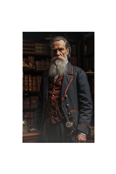StoryGift Romania Tablou Canvas: Portret Barbat In Costum Albastru Cu Par Lung Si Barba Alba In Bibloteca Om De A