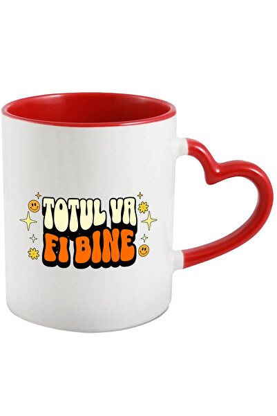 StoryGift Romania Cana Totul Va Fi Bine, 330ml, Ceramica cu Maner Inima Rosie, Cu Maner Inima Rosie STG