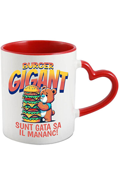 StoryGift Romania Cana cu Urs De Plus Cu Burger Gigant Sunt gata Sa Il Mananc Fast Food mancare An, Cu Maner Inim STG