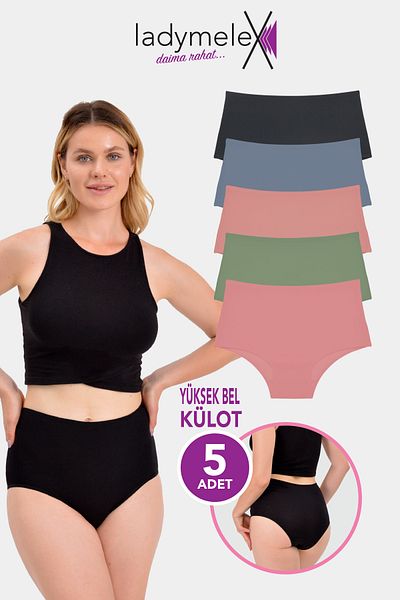 LadyMelex Chiloți pentru femei, slip cu talie înaltă, 5 buc. Culori închise (S-M-L-XL-2XL-3XL) 100% țesătură moale