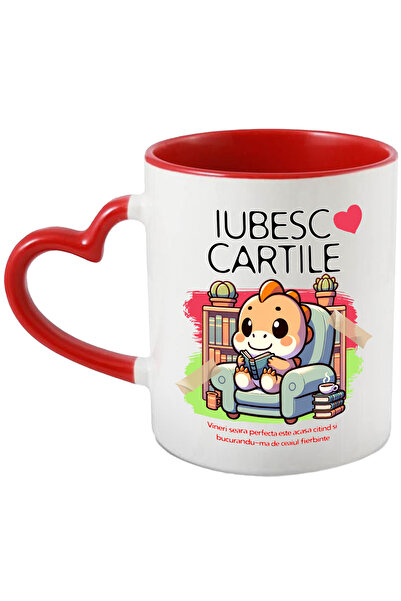 StoryGift Romania Cana Dinozaur pe fotoliu citind text ubesc cartile, 330ml, ...