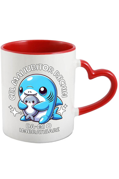 StoryGift Romania Cana Rechin iubitor animal maritim imbratisare, 330ml, Ceramica cu Maner Inima R, Cu Maner Inim STG