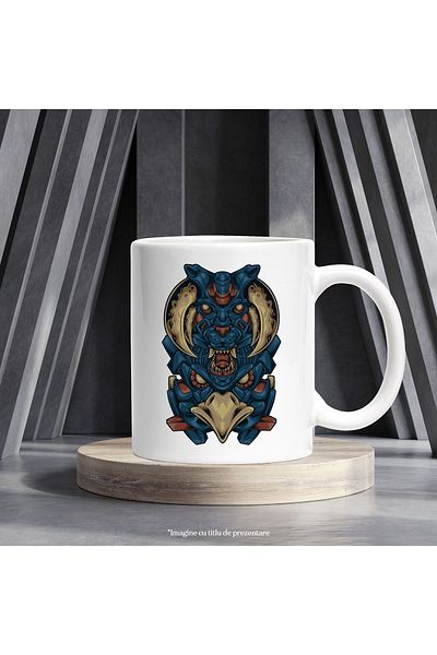 StoryGift Romania Mug With Totem, Mecha, Robot, Eagle, Tiger, Horns, SF, Multicolor 330 ml, Ceram, With ,STG