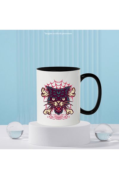 StoryGift Romania Cat Head Mug, Horror, Bones, Spider Web, Multicolor 330 ml, Ceram, With ,STG