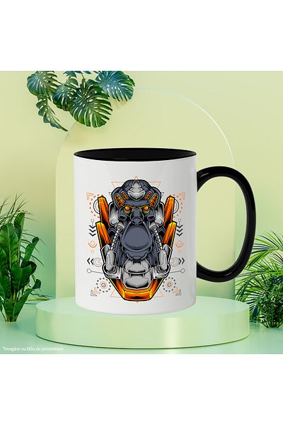 StoryGift Romania Monkey Head Mug, Mecha, Robot, Geometric, SciFi, Multicolor 330 ml, Ceram, With ,STG