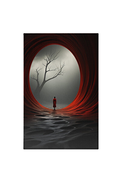 StoryGift Romania Tablou Canvas: O Femeie Imbracata In Rosu Pe Un Alt Taram - Ceata Copac Abstract Pictura Digit