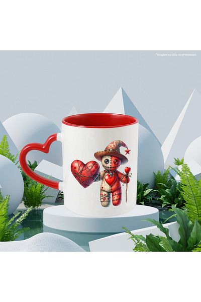 StoryGift Romania Mug with a rag doll holding a heart | illustration | wizard hat, With,STG