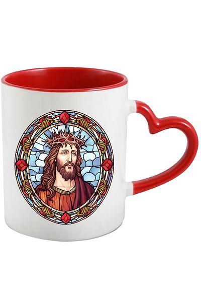 StoryGift Romania Cana cu Iisus Hristos | ilustratie | stil mozaic | coroana din spini | bunatate , Cu Maner Inim STG
