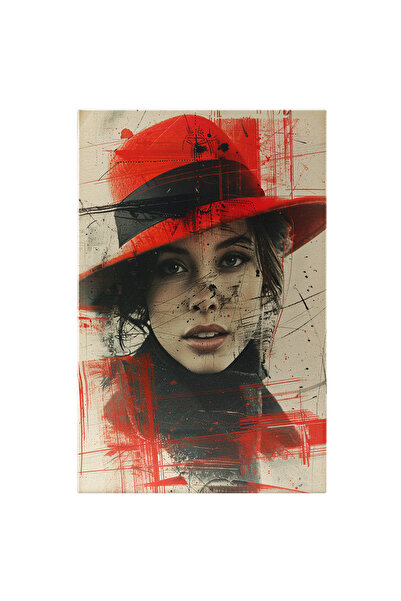 StoryGift Romania Tablou Canvas Desen Cu Femeie Schiță Cu Negru Și Roșu - Păl...