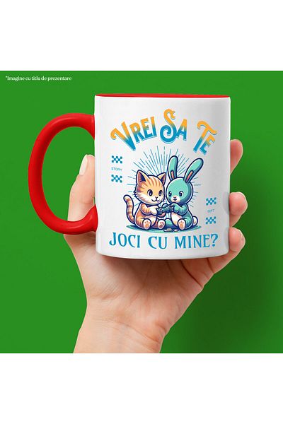 StoryGift Romania Mug with Animal Pair Orange Cat Rabbit Text Do You Want to Play with Me, D, With, STG