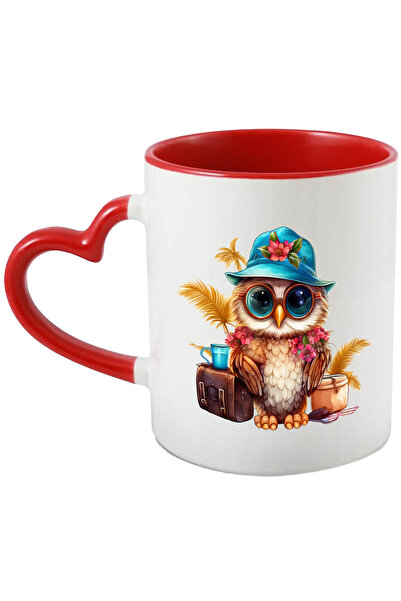 StoryGift Romania Cana cu o bufnita cu palarie de soare, bagaje, vara, vacant...