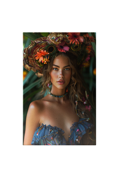 StoryGift Romania Tablou Canvas Frumusețea Și Creativitatea Femeia Cu Pălărie Unică Rochie Albastră Și Flori , Pi