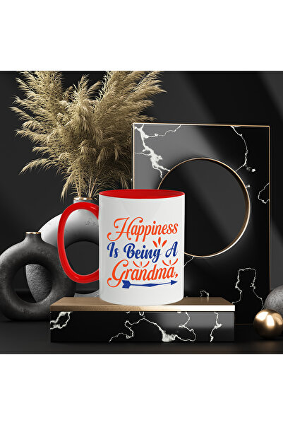 StoryGift Romania Mug with message that conveys that happiness means being a grandmother with Red Handle, With,STG.