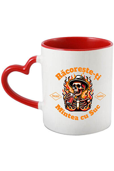 StoryGift Romania Cana Racoreste-ti mintea cu suc schelete in flacari, 330ml, Ceramica cu Maner In, Cu Maner Inim STG