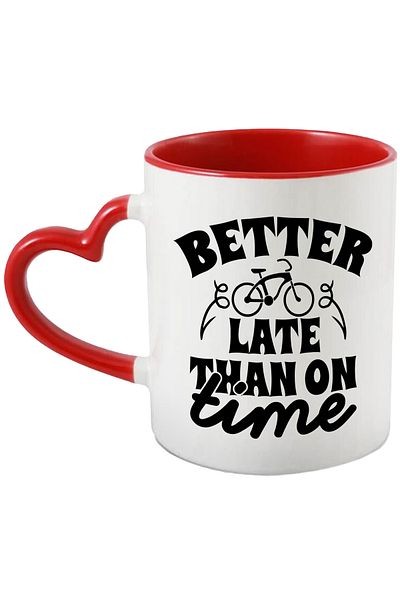 StoryGift Romania Cana cu textul in engleza "Better late than on time" - mai bine mai tarziu decat, Cu Maner Inim STG