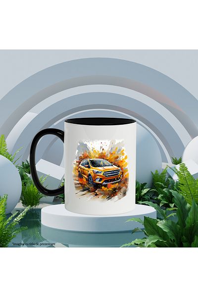 StoryGift Romania Mug With Car, Ford, Brand, Paint Drops, Wheels, Multicolor 330 ml, Ceramics, With ,STG