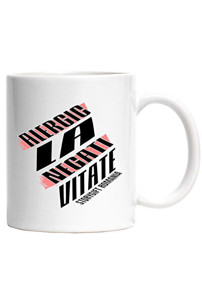 StoryGift Romania Cana cu Iluzie Optica Design Scari Text Alergic La Negativitate, Pozitivitate St, Cu Maner Alb STG