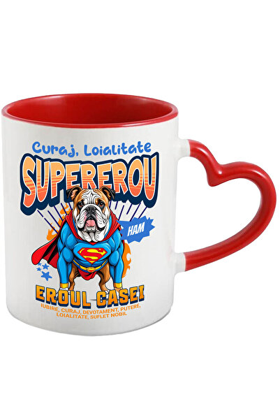 StoryGift Romania Cana cu Bulldog Caine In Costum de SuperMan cu Pelerina, Er...