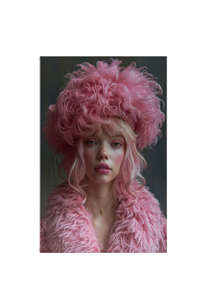 StoryGift Romania Tablou Canvas Pink Girl, Fata Cu Buzele Frumoase Cu Haina G...