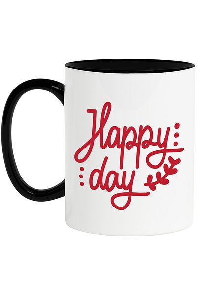 StoryGift Romania Cana cu o urare in engleza "Happy day" - zi fericita cu Maner Negru, Cu Maner Negru STG