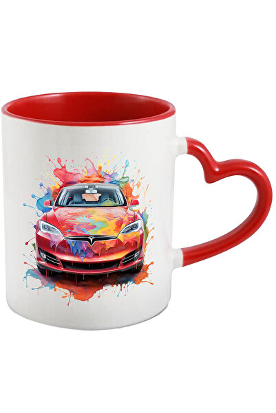 StoryGift Romania Cana Cu Masina, Tesla, Watercolor, Stropi Vopsea, Multicolo...