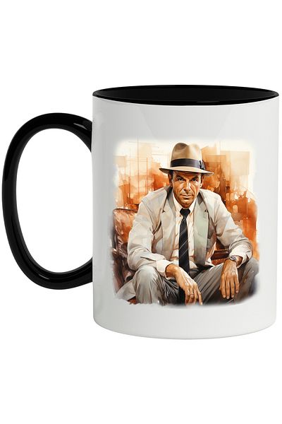 StoryGift Romania Cana Cu Frank Sinatra, Cantaret, Celebritate, Artist, Muzica, Multicolor 330 ml,, Cu Maner Negru