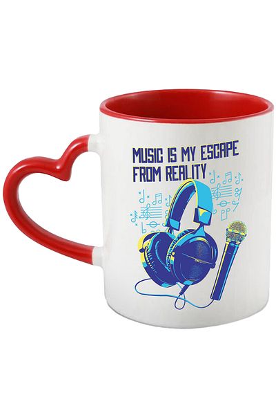 StoryGift Romania Music Is My Escape From Reality Mug, Microphone, Headphones, Multicolor 330 ml, Sky, With Heart Handle STG