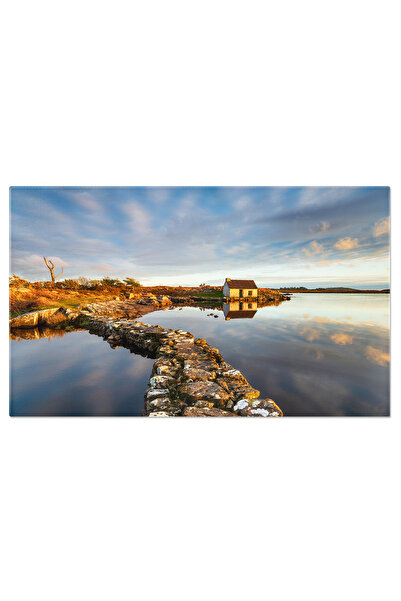 StoryGift Romania Tablou Canvas Cabana De Pescuit Pe Un Lac La Screebe Screebe, Cabana, Pescuit, Peisaj, Connemar