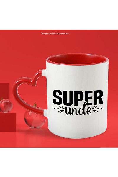 StoryGift Romania Mug for a valued and helpful uncle with the message "Super uncle" with Ini, Cu, STG handle.