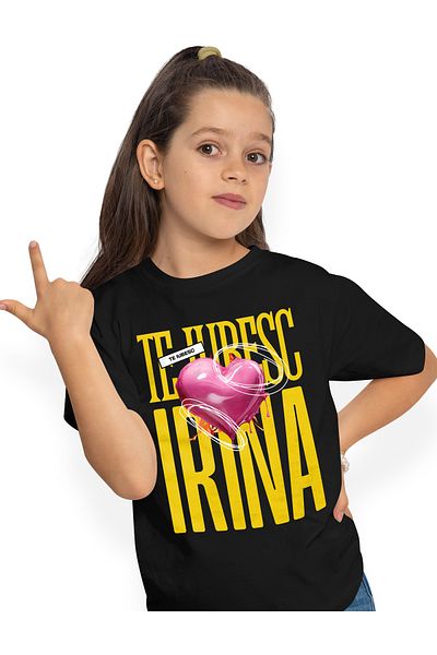 StoryGift Romania Kids Girls T-Shirt I Love You Irina, Love, Heart, Valentine's Day, Dragobete, V