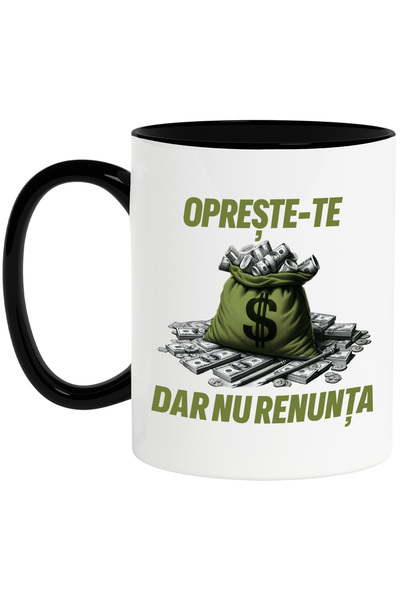 StoryGift Romania Cana sac cu bani teanc de bancnote nu renunta, 330ml, Ceram...