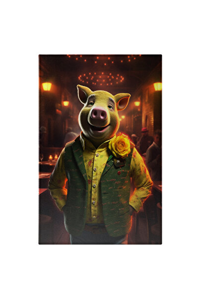 StoryGift Romania Tablou Canvas: Porc La Bar Și Detalou Trandafir Galben- Per...