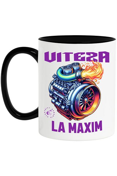 StoryGift Romania Cana la viteza la maxima putere turbina motor masina, 330ml, Ceramica cu Maner N, Cu Maner Negru STG