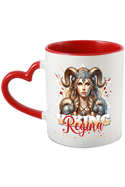 StoryGift Romania Cana regina viking lume sf femeie, 330ml, Ceramica cu Maner Inima Rosie, Cu Maner Inima Rosie STG