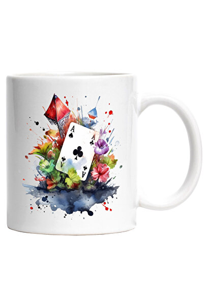 StoryGift Romania Cana Cu Carte De Joc, As, Trefla, Flori, Frunze, Plante, Mu...