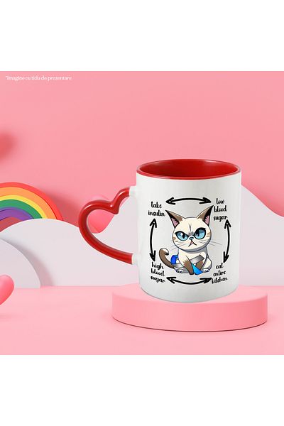 StoryGift Romania Sick cat mug with the message "low blood sugar -> cat entire kitchen -> high, With ,STG .