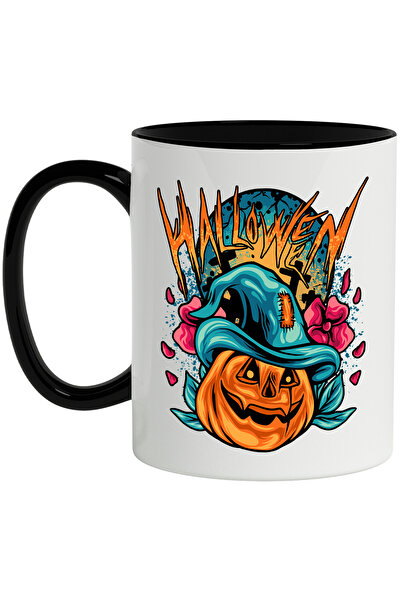 StoryGift Romania Cana Cu Mesaj Halloween, Dovleac, Cimitir, Flori, Vrajitaore, Multicolor 330 ml,, Cu Maner Negru