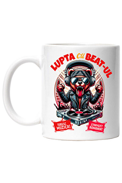 StoryGift Romania Cana cu Urs Cu Geaca De Piele Si Limab Scoasa Rock&Roll Pet...