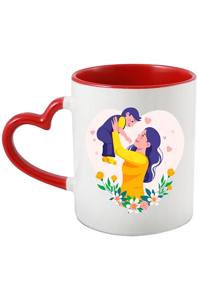 StoryGift Romania Cana Cu Inimi, Mama, Copil, Flori, Sosete, Multicolor 330 ml, Ceramica cu Maner , Cu Maner Inim STG
