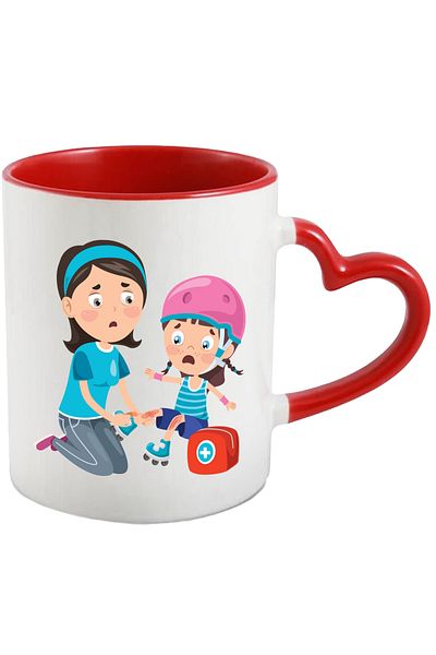 StoryGift Romania Cana Cu Mama, Parinte, Copil, Casca, Trusa De Prim Ajutor, Role, Sosete, Multico, Cu Maner Inim STG