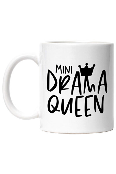 StoryGift Romania Cana cu o coroana regala si textul in engleza "Mini drama queen" - miniregina dr, Cu Maner Alb STG